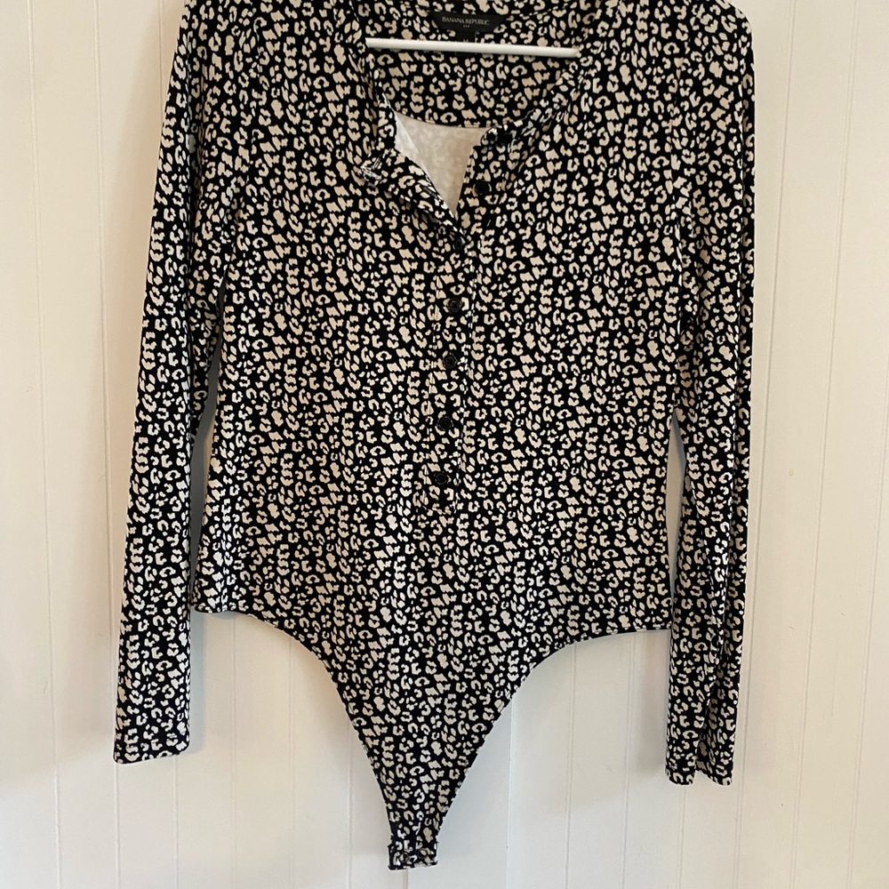 Banana Republic Black and White Patterned Bodysuit